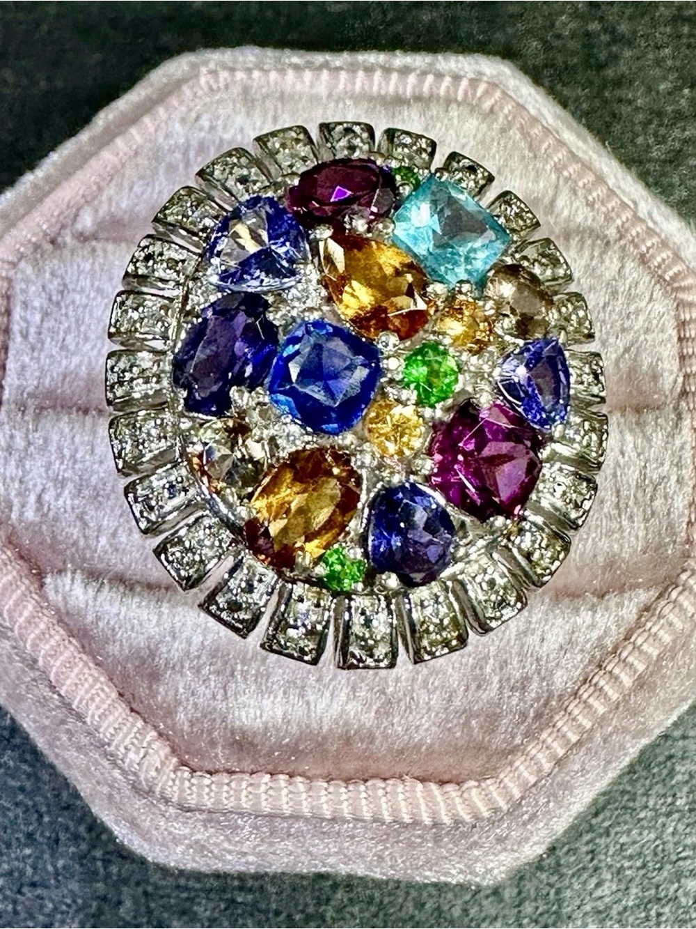 Natural Multi Gemstone 925 Silver Ring 6.25 (SEE NOTES FOR GEM DETAILS) Lot 348